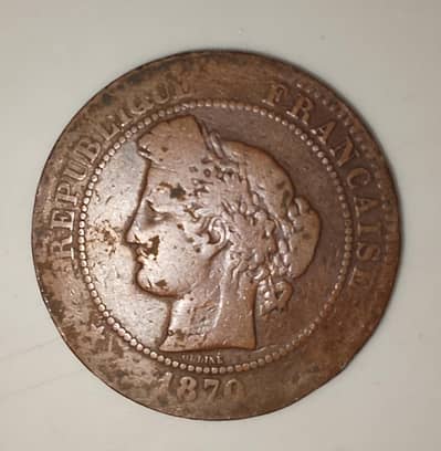 Antique Coin Rare France 1870 10 Centimes Coin