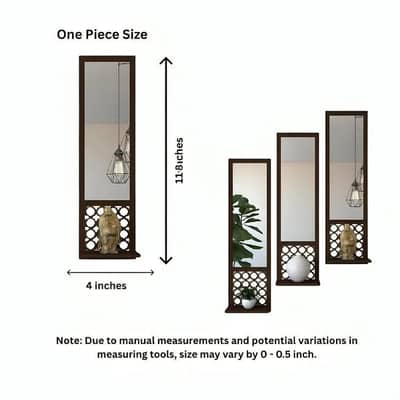 New     Set of 3 Wooden Mirror Wall Shelves, Black, 11.8"