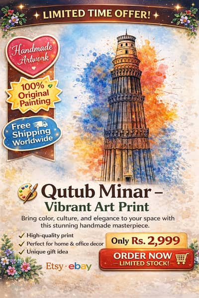 Handmade Qutub Minar Watercolor Painting