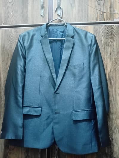 Elegant Metallic Blue 2-Piece Pent Coat Suit for Men