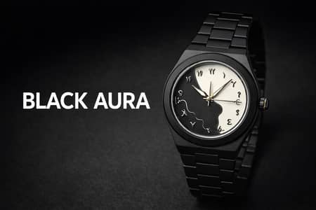 “Stylish Black Analog Watch (Brand New) – Unique Dial Design with Box”