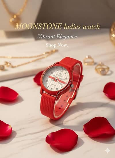 woman Red silicone analog watch