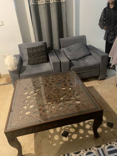 Wooden Center Table with Glass Top