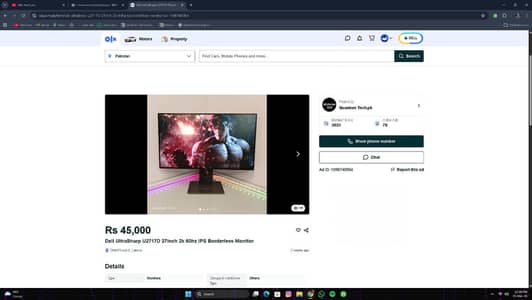 Dell UltraSharp 27" 2k 4 side Borderless Monitor