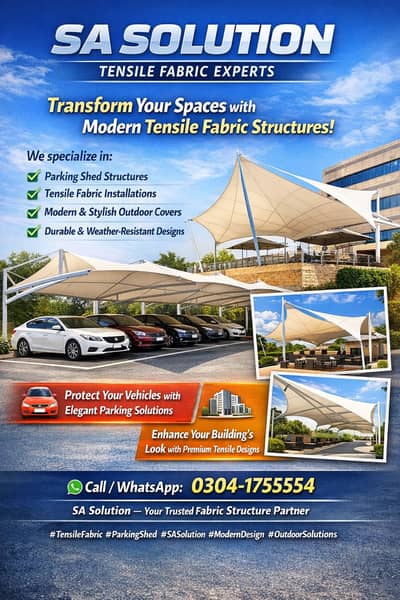 Car parking shed Done Roof Tensile Fabric roof iron pole structure
