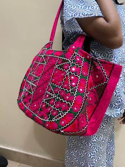 Vibrant Handcrafted Gujarati Bag - Hot Pink