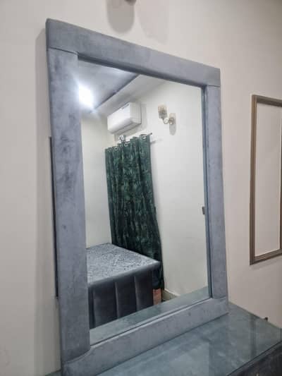 Dressing table with mirror and stool