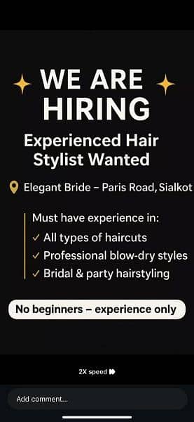 female staff required for ladies salon