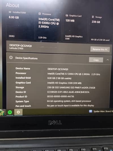 Dell Latitude E7450 i5 5th Gen / 8GB RAM / 256GB SSD – Excellent Condi