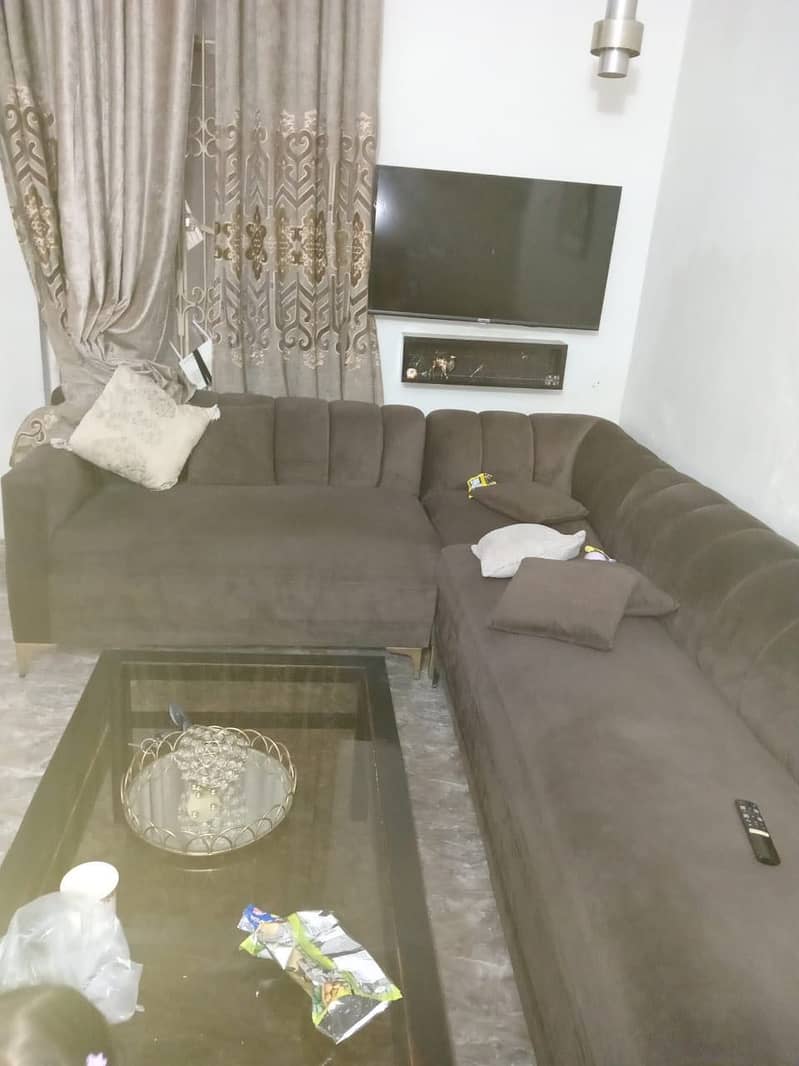 Brown L shape sofa set 0