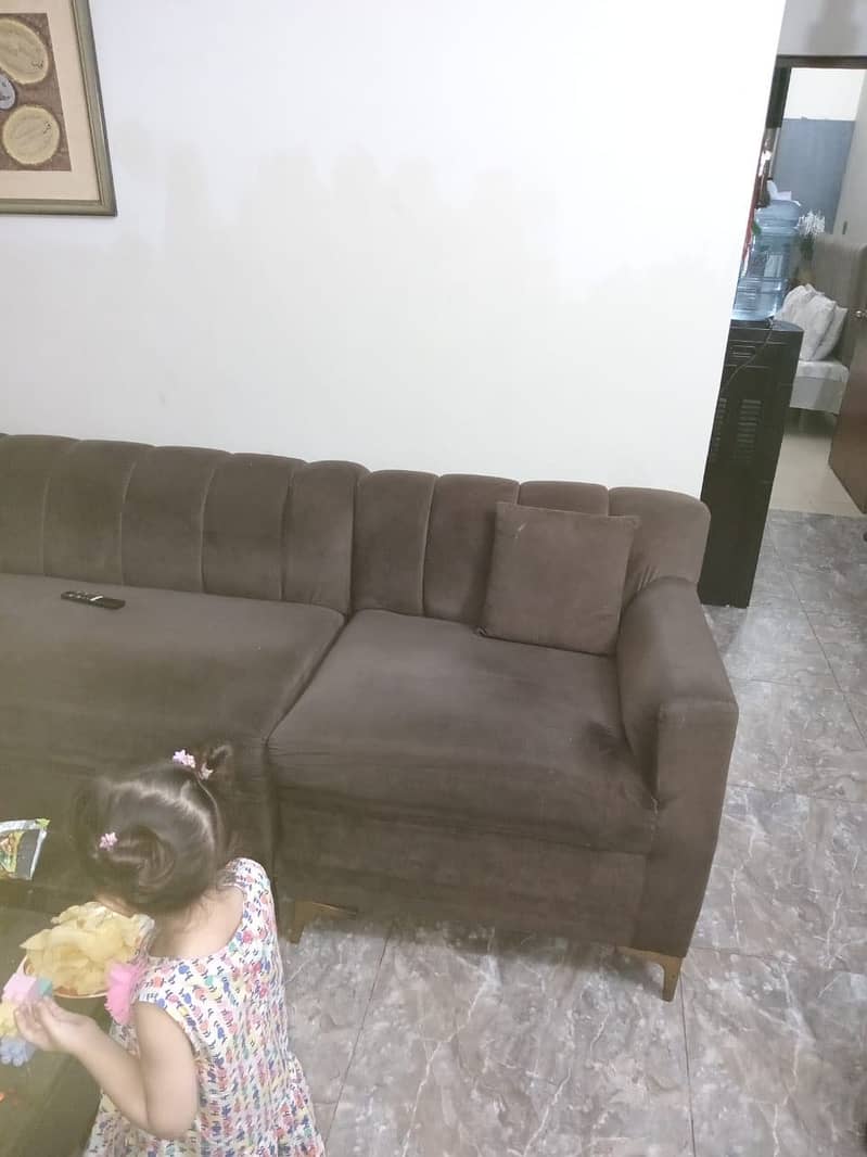 Brown L shape sofa set 1