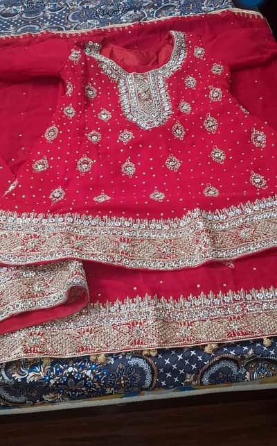 Bridal Red Dress with Heavy Embroidery + Matching Purse (Small Size)