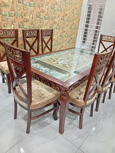 Dining table/wooden and glass top/8 seater dining set