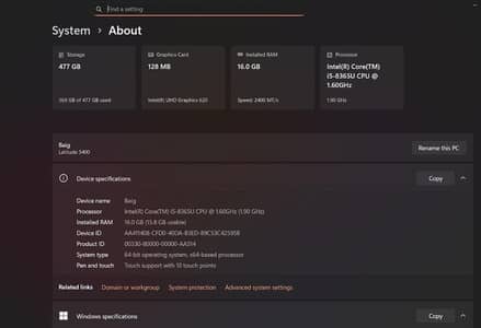 Dell 5400 Laptop toch and face unlocked