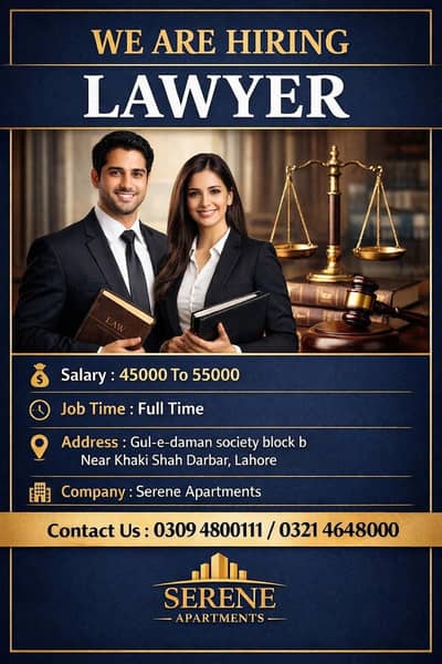 Lawyers Required || Male & Female Jobs (Experience Staff)