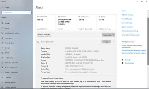 HP Desktop i5 7th Gen 16GB RAM 1TB 256GB SSD 23" Asus LED Monitor
