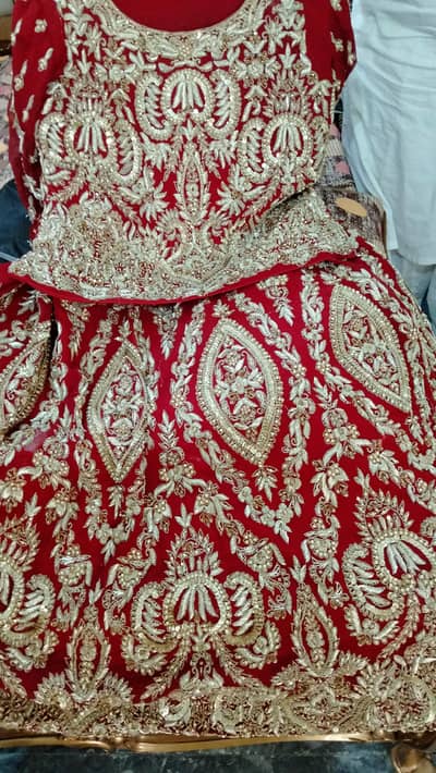 Bridal Red Heavy Embroidered Lehenga (Full Set) – Excellent Condition