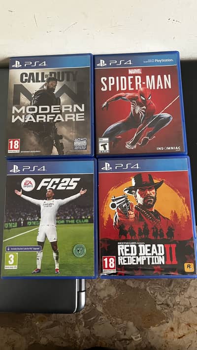 Rdr 2, Spiderman Fc25 (upgradable to ps5), COD MW Ps4 games cd disk