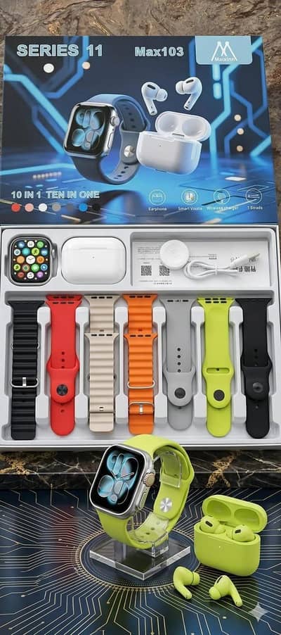 series 11 7 in 1 smartwatches with 1 black earbuds