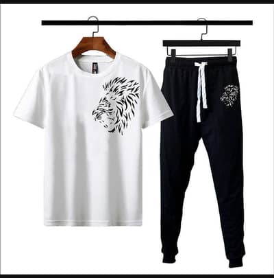 Men Lion Printed Track Suit White Black   Free Home Delivery