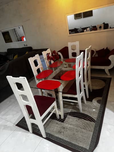 6 Seater Dining Table (Glass Top) – Good Condition