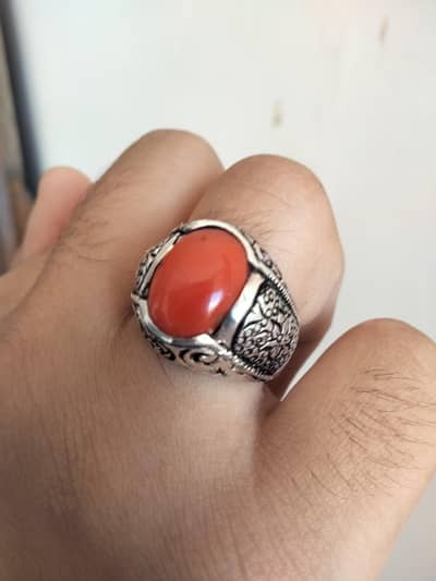Natural Italian Coral Marjan Silver Ring