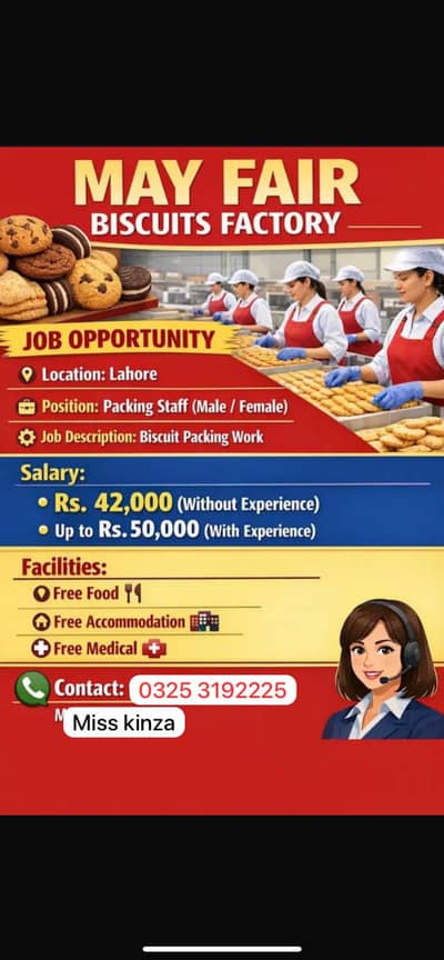 Mayfair buiscuit factory Urgent hiring male female Jobs