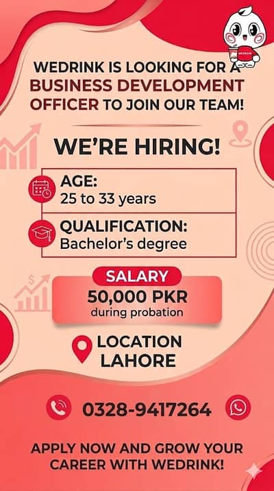WeDrink Hiring – Business Development Officer | Lahore
