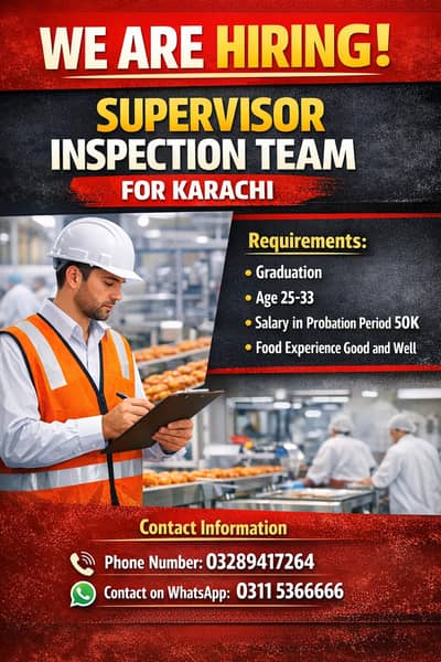 Hiring: Supervisor – Inspection Team | Karachi | 50K Salary
