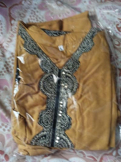 Beautiful ready to wear dress in combination of mustard and black 