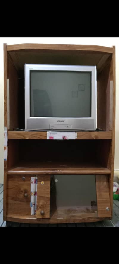 Wooden TV Trolley with Storage Cabinets – Good Condition
