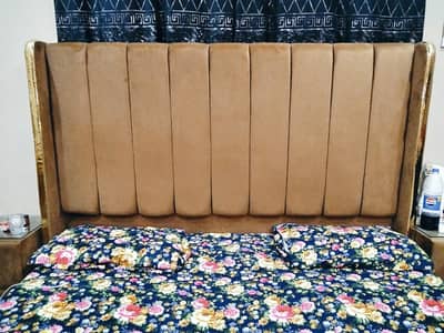 Luxury king size Bed Set with Dressing & Side Table-Brown Velvet