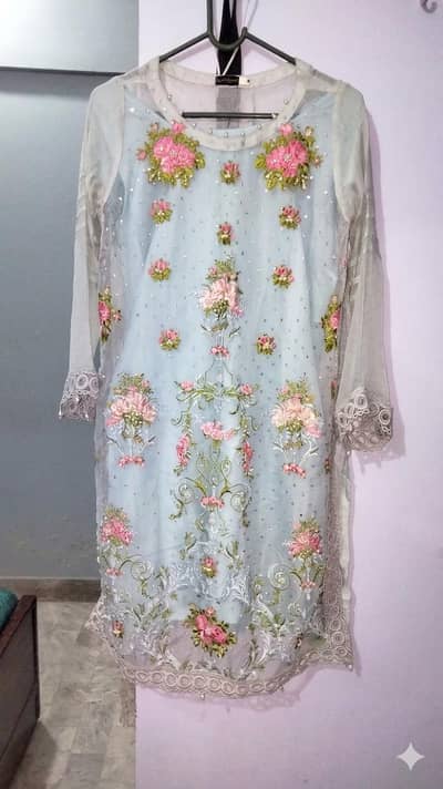 Agha noor pastel Blue 3 piece Embroidered suit