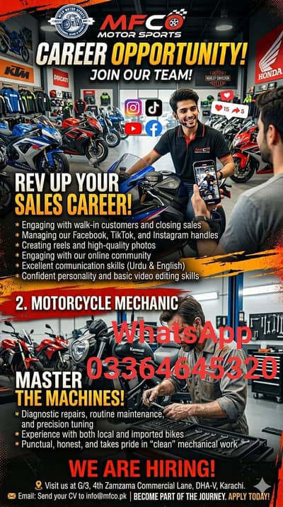 Sales Person and Motorcycle Mechanic