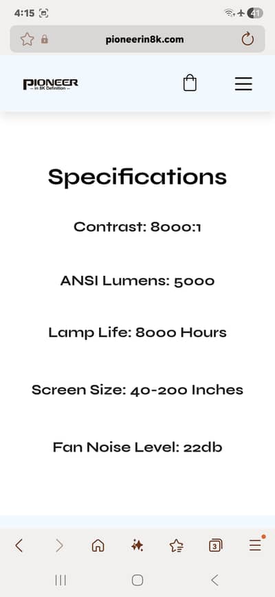 Pioneer 8K Smart Projector | 5000 Lumens | Like New | Huge Screen