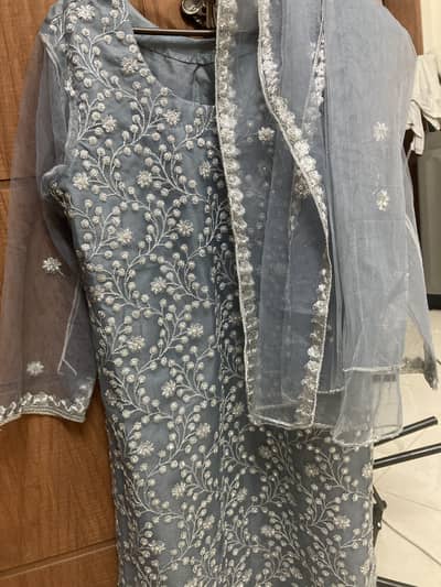 3 piece fully embroidered stitched suit