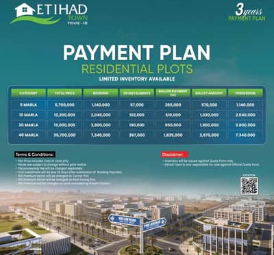 Title: Premium 10 Marla Plot File for Sale in Etihad Town Phase III - Easy Installments