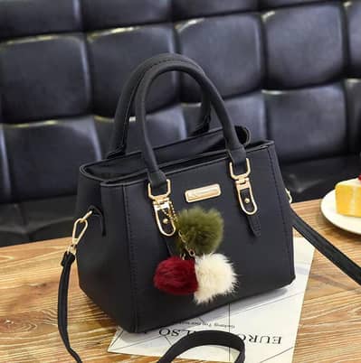Woman Fashion Handbag With Pom Pom Charm