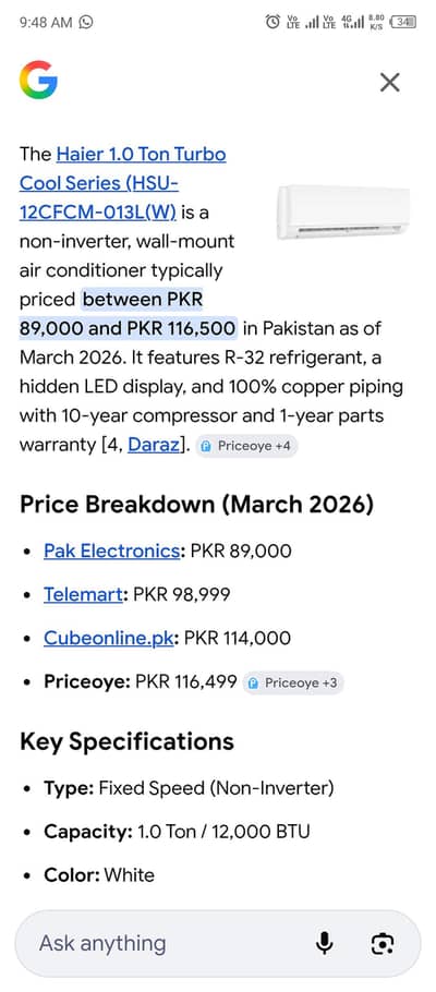Haier hsu 12cfcm 013l w turbo cool 03091981644
