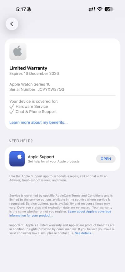 Apple Watch Series 10 in warranty 8 month 22 days left