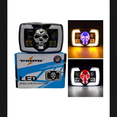 skull headligth for honda bike with colourful beam