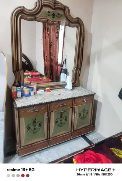 vintage dressing table and dish cabinet