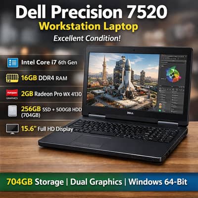 Dell Precision 7520 | Core i7 6th Gen | 16GB RAM | 2GB Graphics | SSD