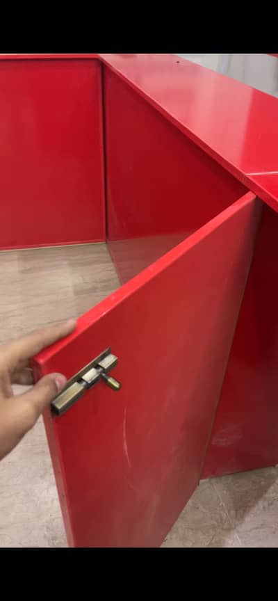 RED COLOUR SHOP FURNITURE TABLE AND RACKS