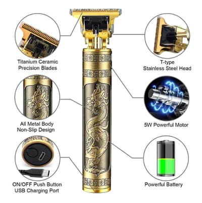 Vintage T9 Trimmer Professional Dragon Style Metal Rechargeable