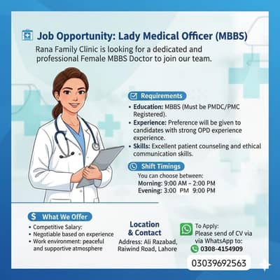 Lady MBBS Doctor required