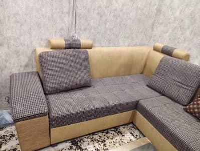 Stylish L Shape Sofa with Jacquard Fabric – Good Condition