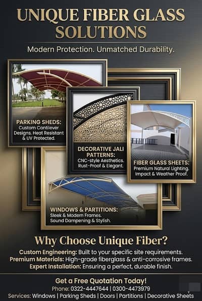 Fiber sheets / Fiber windows shades / fiber sheets sheds / car parking