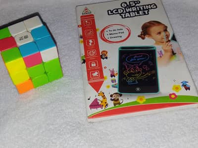 LCD writing tablet. and a rubic qube.