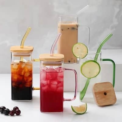 Aesthetic Glass Cup | Glass Tumbler with Glass Straw